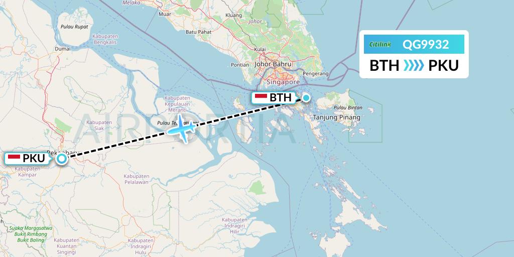 QG9932 Citilink Flight Map: Batam to Pekanbaru