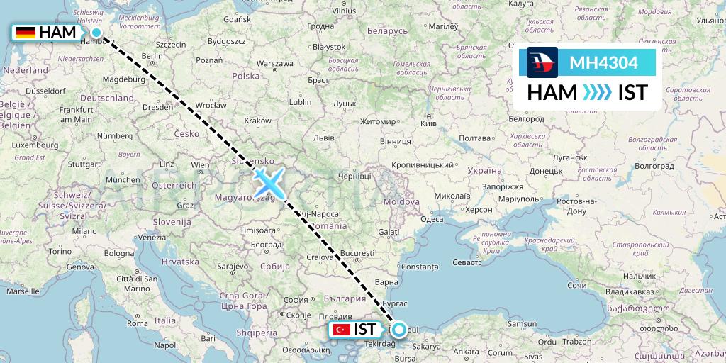 MH4304 Malaysia Airlines Flight Map: Hamburg to Istanbul