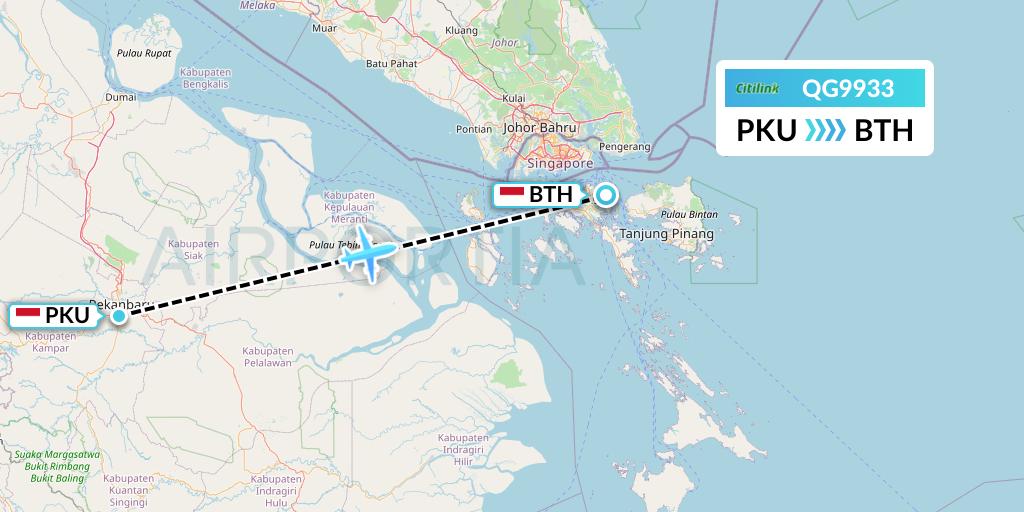 QG9933 Citilink Flight Map: Pekanbaru to Batam