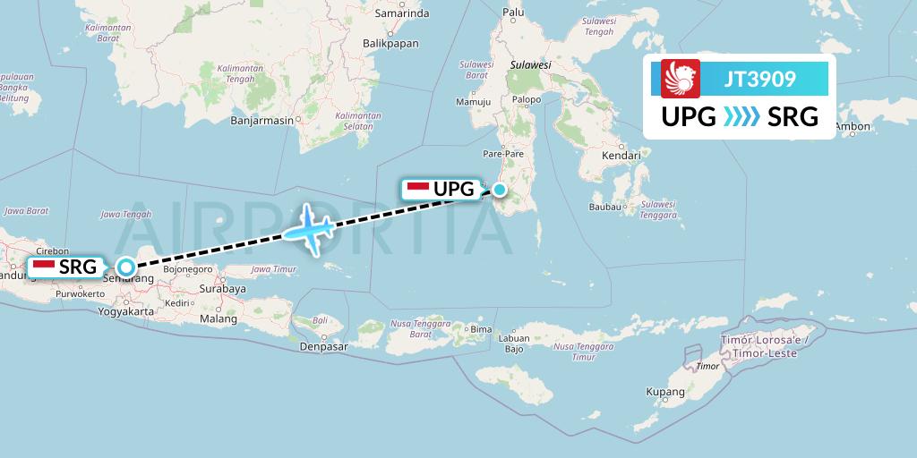 JT3909 Lion Airlines Flight Map: Makassar to Semarang