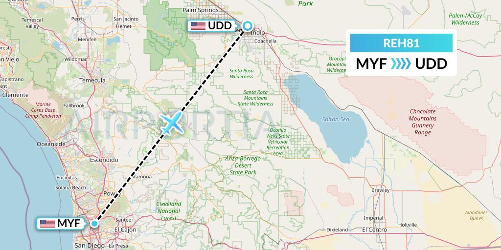 REH81 Reach Air Medical Services Flight Map: San Diego to Palm Springs