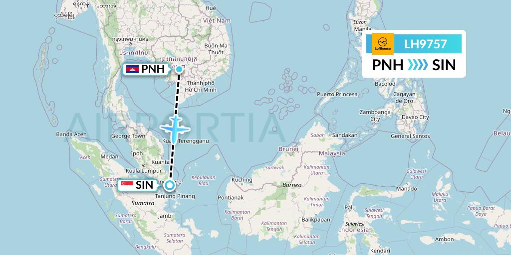 LH9757 Lufthansa Flight Map: Phnom Penh to Singapore