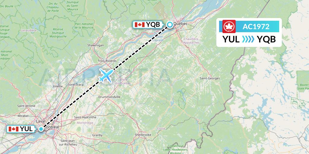AC1972 Air Canada Flight Map: Montreal to Quebec