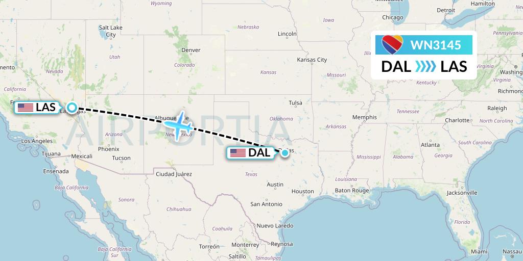 WN3145 Southwest Airlines Flight Map: Dallas to Las Vegas