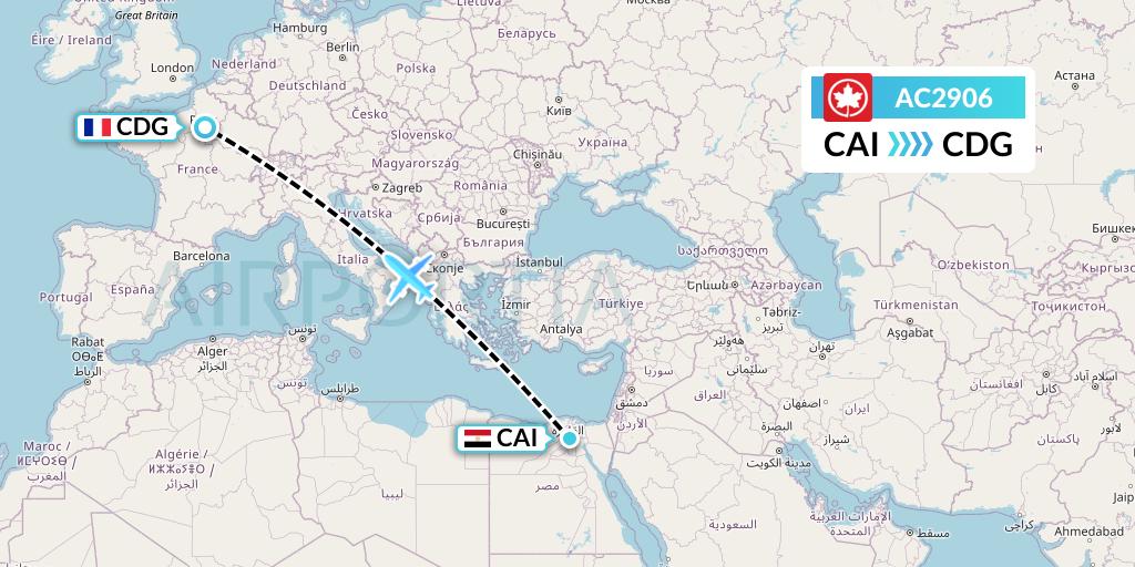 AC2906 Air Canada Flight Map: Cairo to Paris