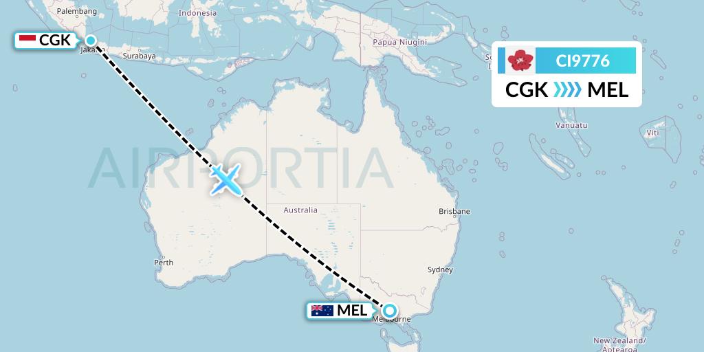 CI9776 China Airlines Flight Map: Jakarta to Melbourne