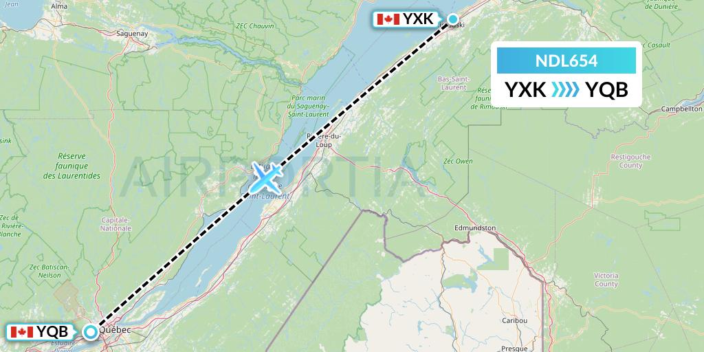 NDL654 Chrono Aviation Flight Map: Rimouski to Quebec
