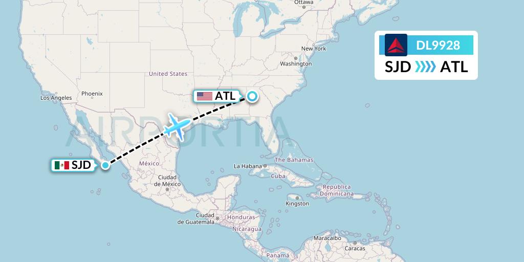 DL9928 Delta Air Lines Flight Map: San Jose del Cabo to Atlanta