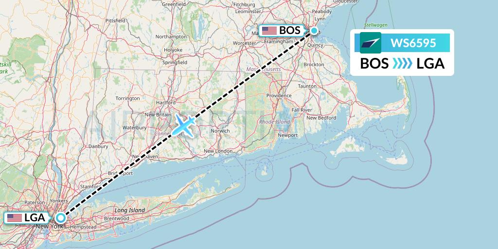 WS6595 WestJet Flight Map: Boston to New York
