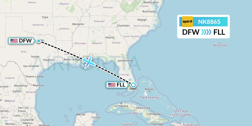 NK8865 Spirit Airlines Flight Map: Dallas to Fort Lauderdale