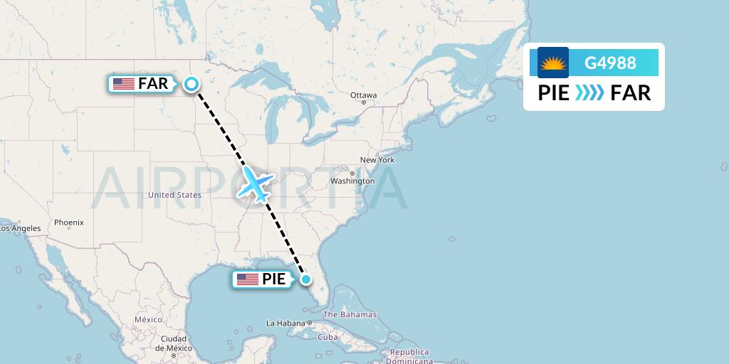G4988 Allegiant Air Flight Map: St. Petersburg to Fargo
