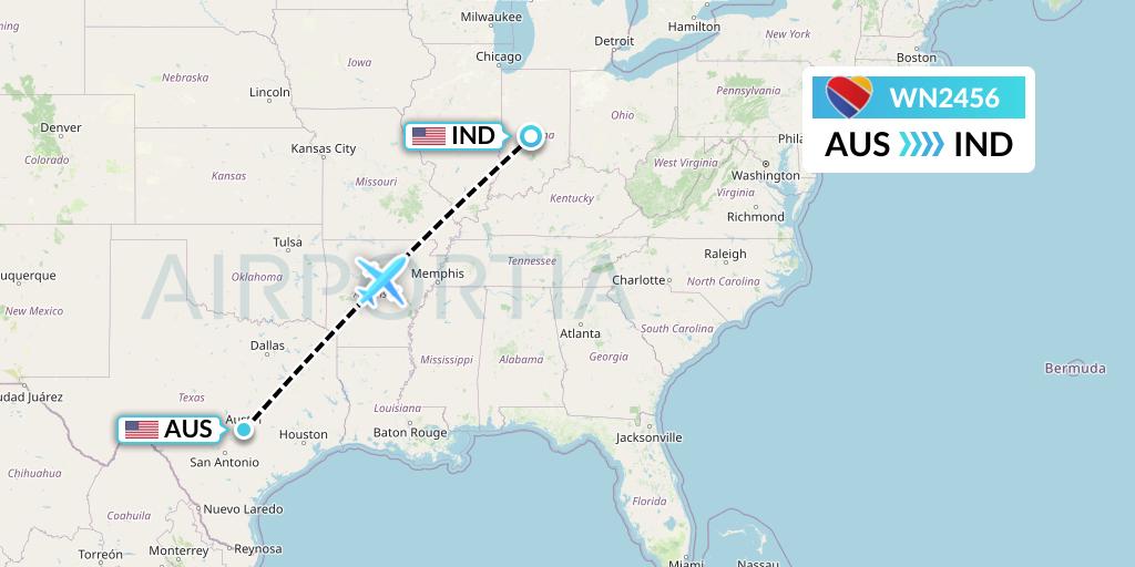 WN2456 Southwest Airlines Flight Map: Austin to Indianapolis