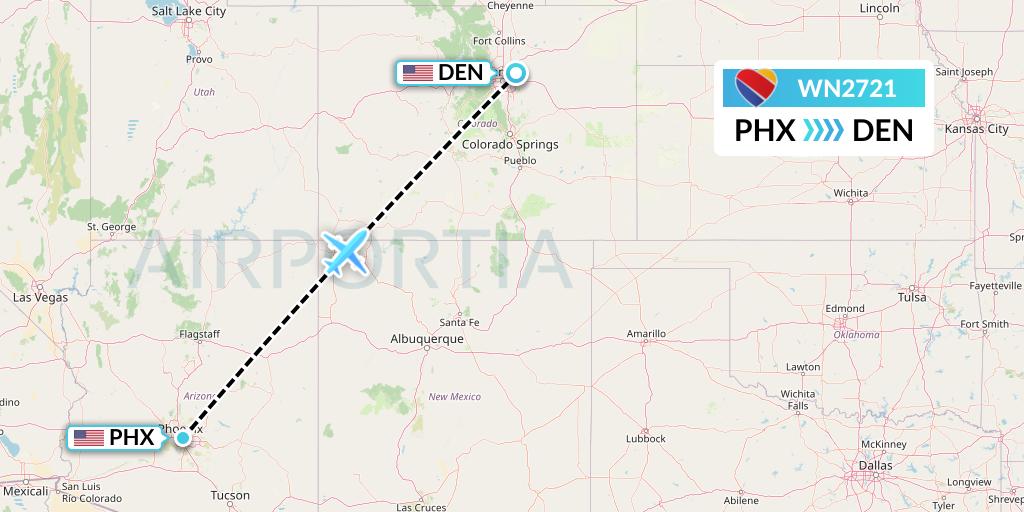 WN2721 Southwest Airlines Flight Map: Phoenix to Denver