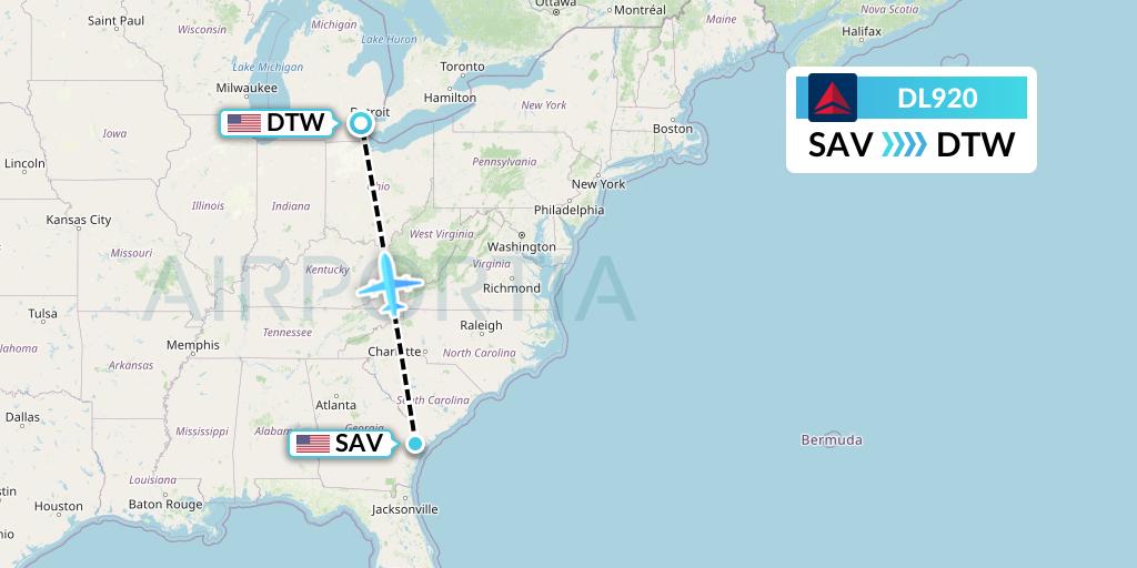 DL920 Flight Status Delta Air Lines Savannah to Detroit (DAL920)