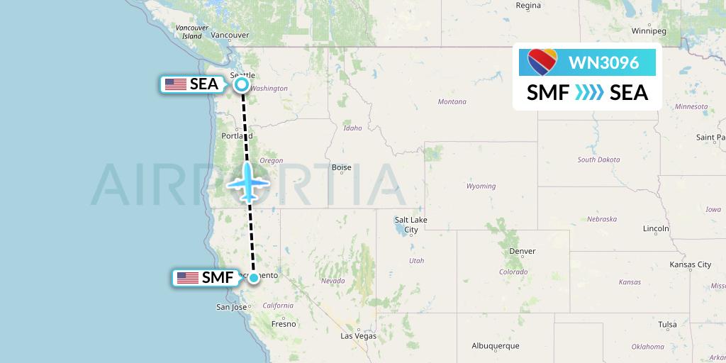 WN3096 Southwest Airlines Flight Map: Sacramento to Seattle