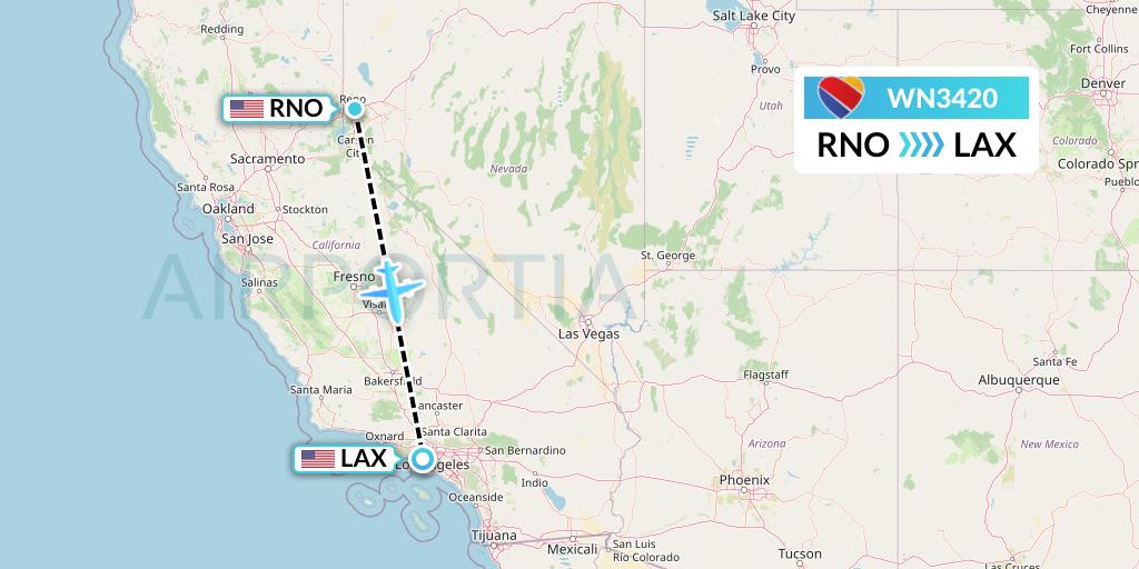 WN3420 Southwest Airlines Flight Map: Reno to Los Angeles