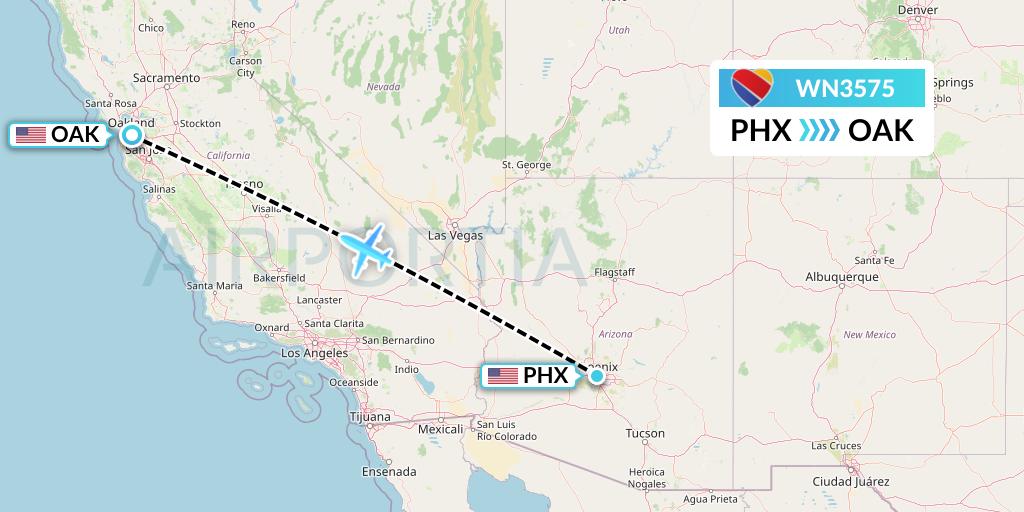 WN3575 Southwest Airlines Flight Map: Phoenix to Oakland