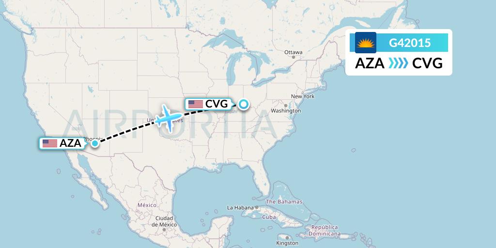 G42015 Allegiant Air Flight Map: Phoenix to Cincinnati