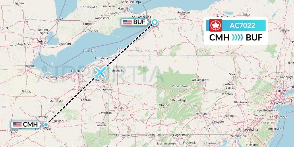AC7022 Air Canada Flight Map: Columbus to Buffalo