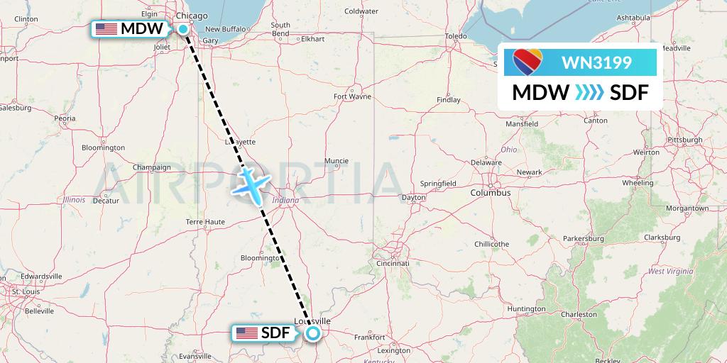 WN3199 Southwest Airlines Flight Map: Chicago to Louisville
