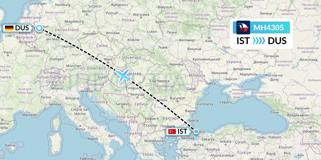 MH4305 Malaysia Airlines Flight Map: Istanbul to Dusseldorf