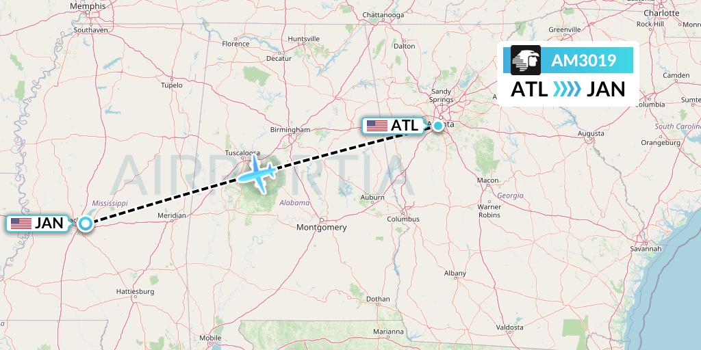 AM3019 Aeromexico Flight Map: Atlanta to Jackson