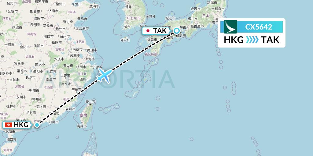 CX5642 Cathay Pacific Flight Map: Hong Kong to Takamatsu