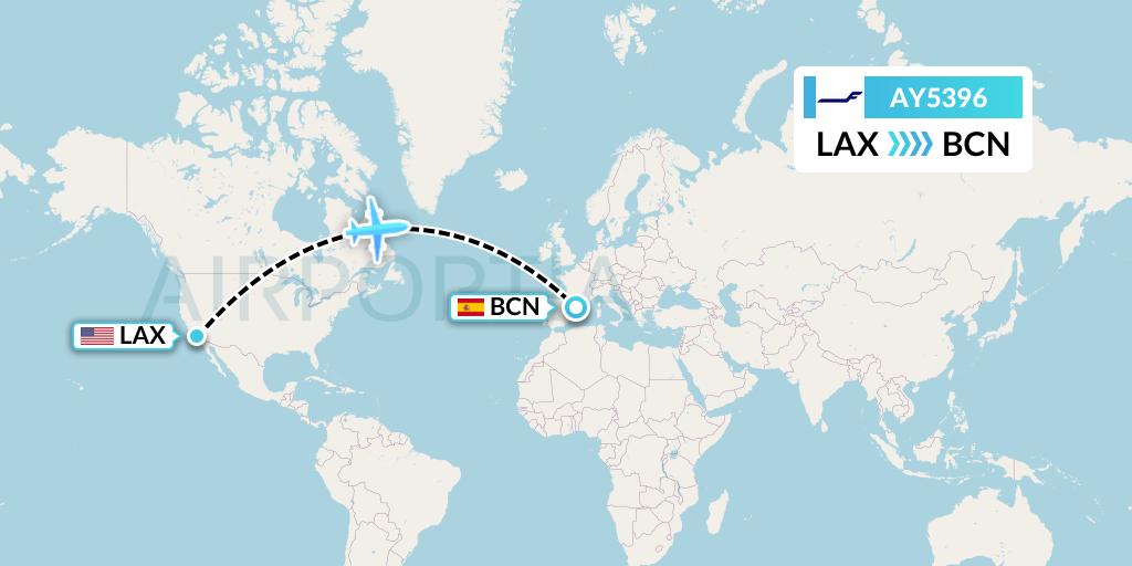 AY5396 Finnair Flight Map: Los Angeles to Barcelona