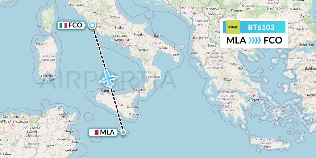 BT6103 Air Baltic Flight Map: Malta to Rome