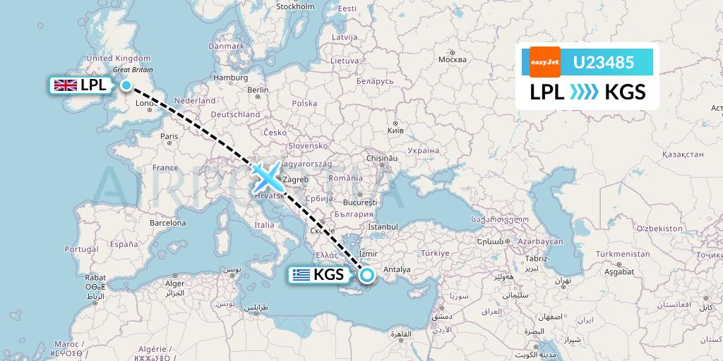 U23485 EasyJet Flight Map: Liverpool to Kos