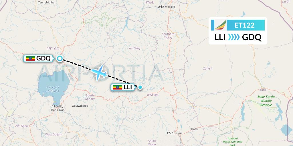 ET122 Ethiopian Airlines Flight Map: Lalibela to Gondar