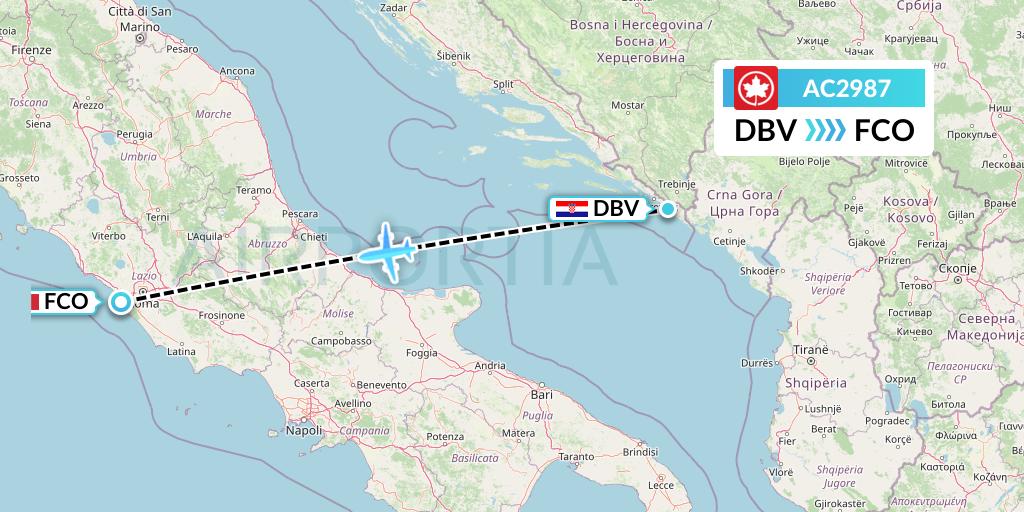 AC2987 Air Canada Flight Map: Dubrovnik to Rome