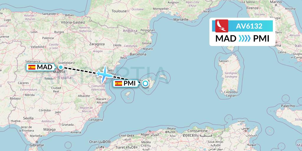 AV6132 Avianca Flight Map: Madrid to Palma de Mallorca