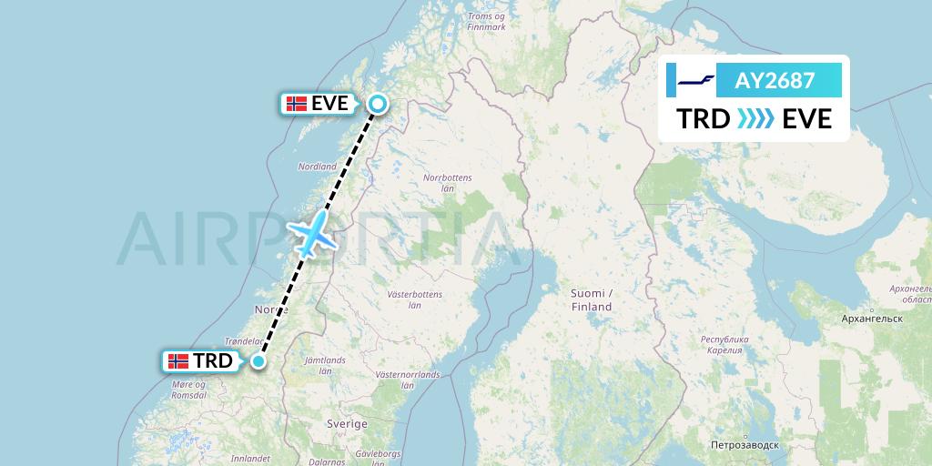 AY2687 Finnair Flight Map: Trondheim to Harstad