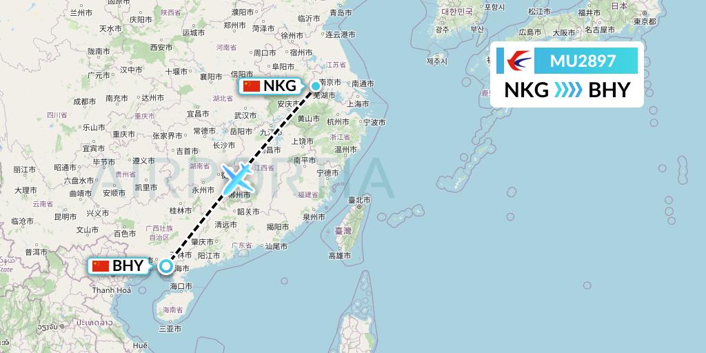 MU2897 China Eastern Airlines Flight Map: Nanjing to Beihai