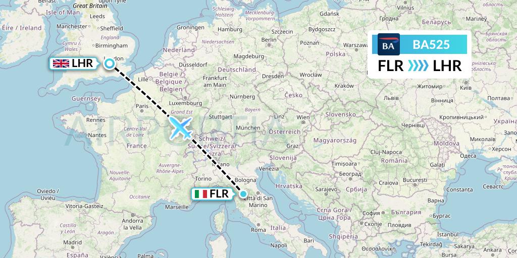 BA525 British Airways Flight Map: Florence to London