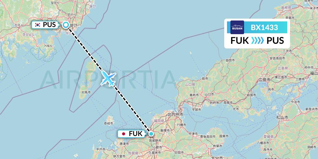 BX1433 Air Busan Flight Map: Fukuoka to Busan
