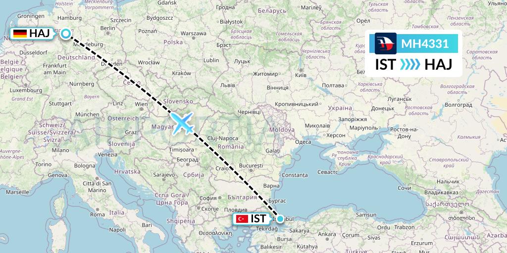 MH4331 Malaysia Airlines Flight Map: Istanbul to Hannover
