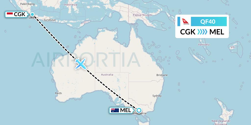 QF40 Qantas Flight Map: Jakarta to Melbourne
