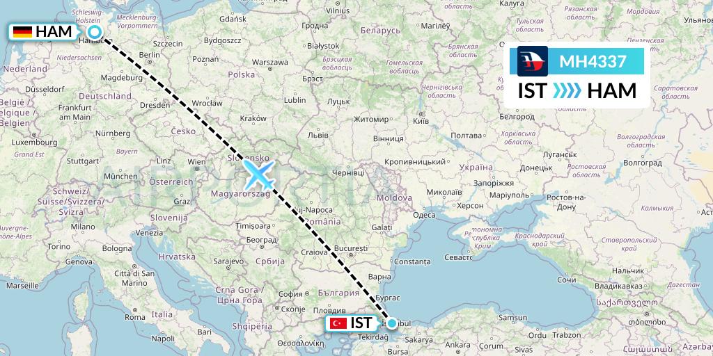 MH4337 Malaysia Airlines Flight Map: Istanbul to Hamburg