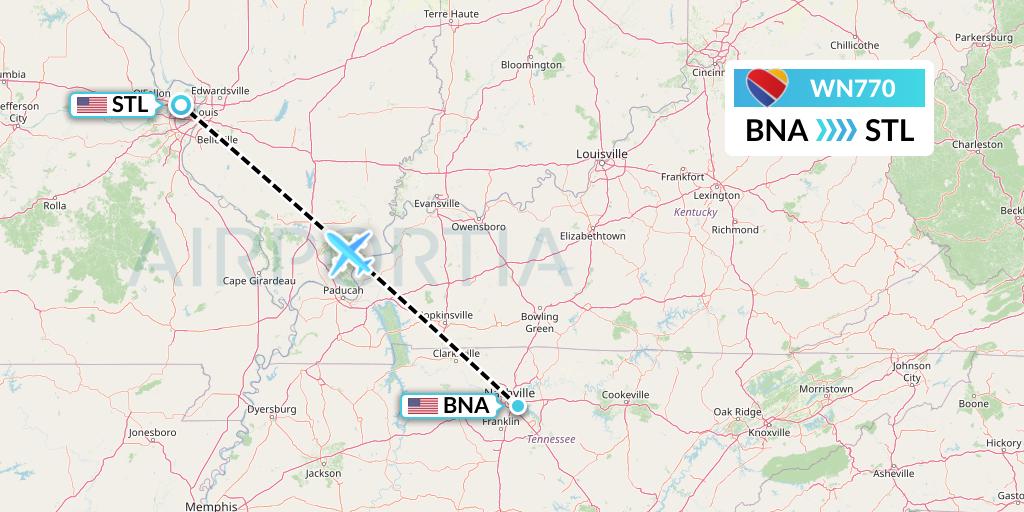 WN770 Southwest Airlines Flight Map: Nashville to St. Louis