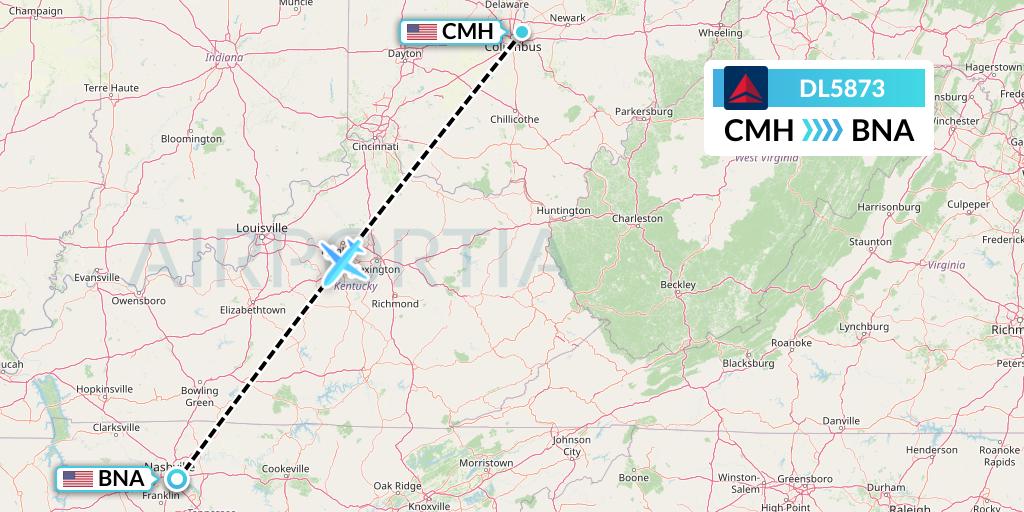 DL5873 Flight Status Delta Air Lines Columbus to Nashville (DAL5873)
