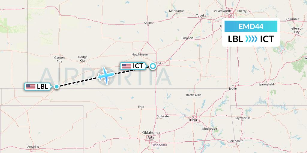 EMD44 Eaglemed Flight Map: Liberal to Wichita