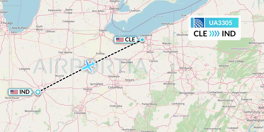 UA3305 United Airlines Flight Map: Cleveland to Indianapolis