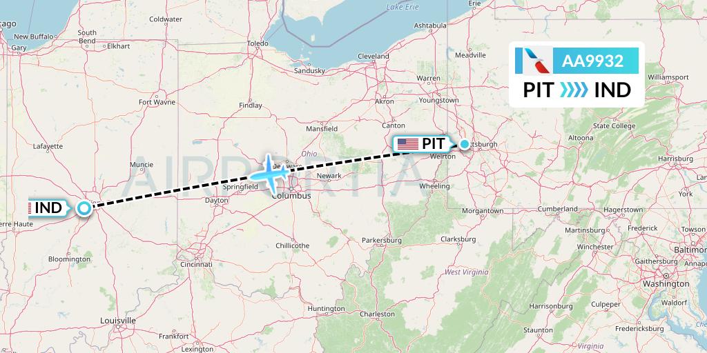 AA9932 American Airlines Flight Map: Pittsburgh to Indianapolis
