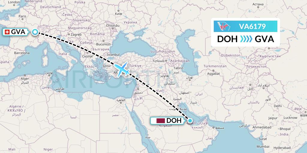 VA6179 Virgin Australia Flight Map: Doha to Geneva