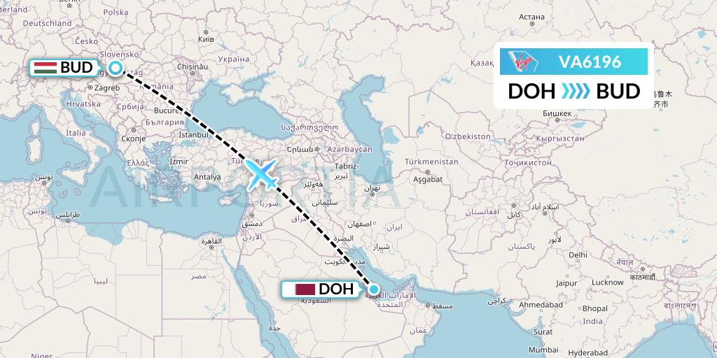 VA6196 Virgin Australia Flight Map: Doha to Budapest
