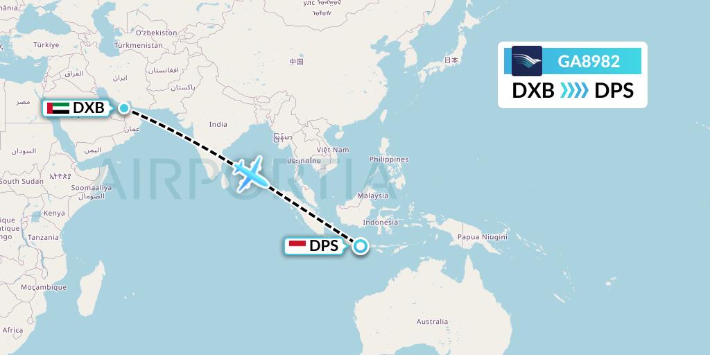 GA8982 Garuda Indonesia Flight Map: Dubai to Denpasar
