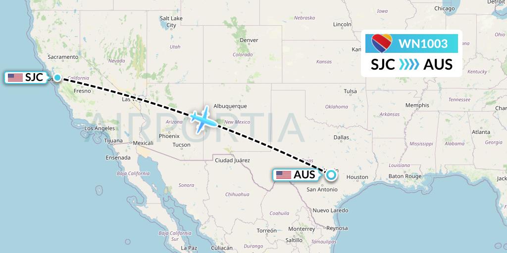 WN1003 Southwest Airlines Flight Map: San Jose to Austin
