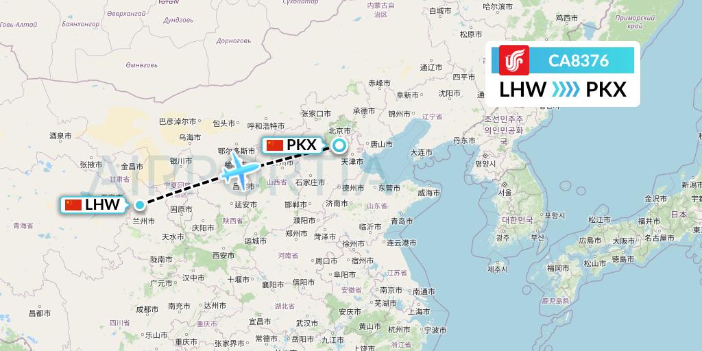 CA8376 Air China Flight Map: Lanzhou to Beijing